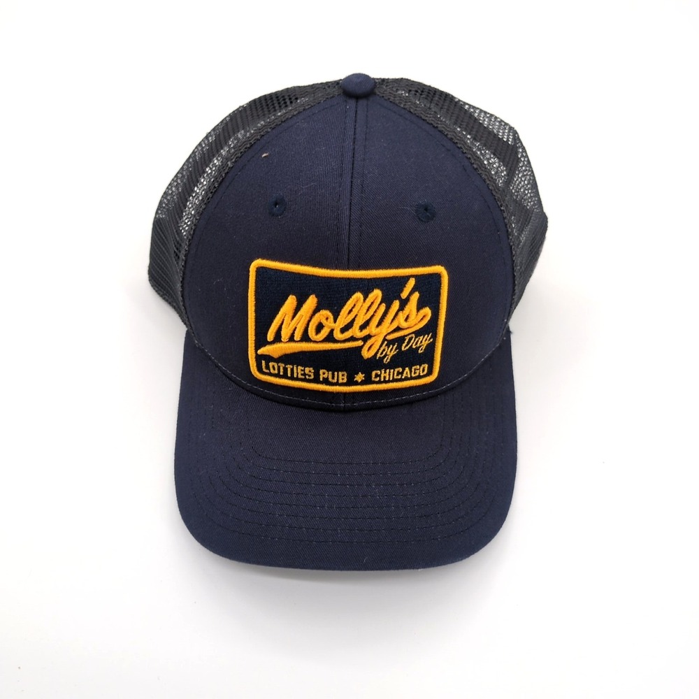 Mollys By Day Trucker Hat Lotties Pub Chicago Navy Blue Mesh Cap Dome Headwear